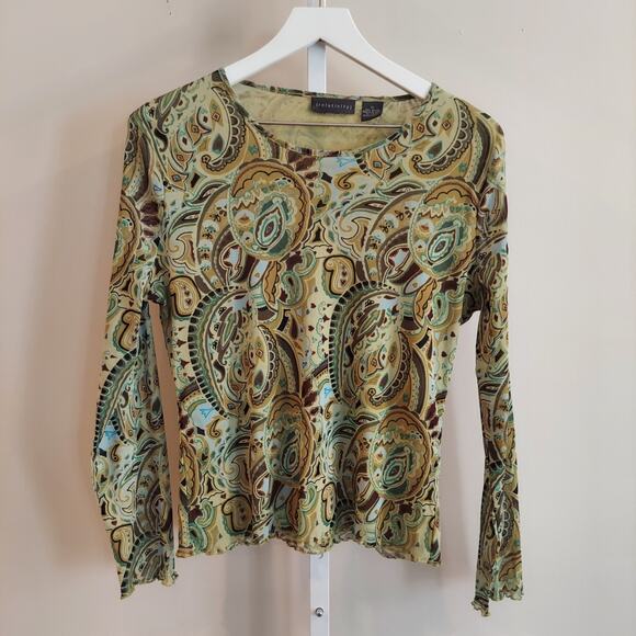 Relativity XL Long Sleeve Paisley Mesh Top Sheer Sleeves 90s Y2K Fairy - Picture 1 of 10